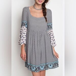 Umgee Printed Boho Flowy Tie Back Dress Size Medium
